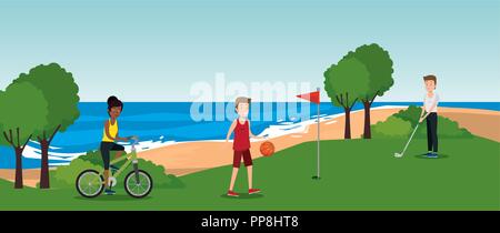 Un groupe d'athlètes pratiquant les sports park Illustration de Vecteur