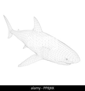 Requin 3D polygonale. Requin dangereux isolé sur fond blanc. Le requin est recouvert d'un maillage polygonal. L'isométrie. Vector illustration. Illustration de Vecteur