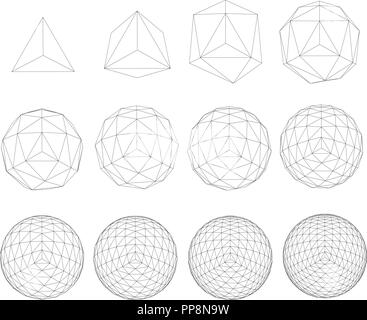 Un ensemble avec les sphères de transformer d'une forme simple à une forme complexe. Séquence de formes géométriques. Vector illustration. Illustration de Vecteur