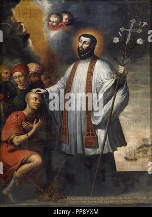 Saint François Xavier (1506-1552). Missionnaire jésuite. Représentation de l'attitude missionnaire saint François en bénédiction, un homme dans les missions. Couvent de Recoletas. Pampelune. Navarre. L'Espagne. Banque D'Images