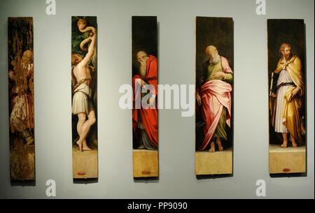 Sacristie de Saint Giovanni Carbonara par Giorgio Vasari (1511-1574) et George Gherardi (1508-1556). De gauche à droite. Adam, Jérôme, Jean l'Évangéliste, Saint Luc. Musée national de Capodimonte. Naples. L'Italie. Banque D'Images