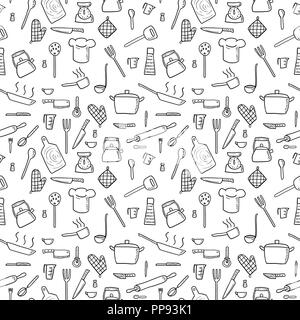 Des ustensiles de cuisine et outils - seamless background doodle vecteur. Illustration de Vecteur