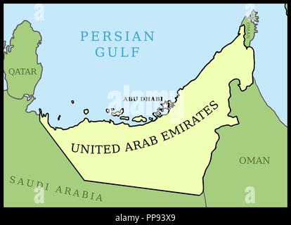 Emirats arabes unis (EAU) carte. Vecteur contour carte du pays. Illustration de Vecteur