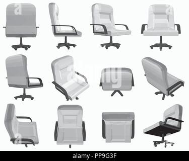 Un ensemble de chaises de bureau. Fauteuils dans différentes positions 3D. Chaises de bureau polygonales. Vector illustration. Illustration de Vecteur