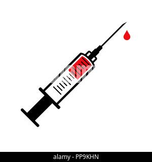 Seringue médicale avec une goutte de sang télévision vector illustration isolé sur fond blanc Illustration de Vecteur