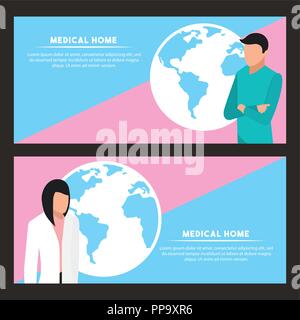 Santé médical bannières woman and man world service vector illustration Illustration de Vecteur
