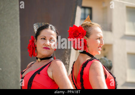 Danseurs de Flamenco, performance, Fandango, Fuengirola un caballo. Événement annuel, fête, événement, Málaga, Andalousie, espagne. Septembre 2018 Banque D'Images