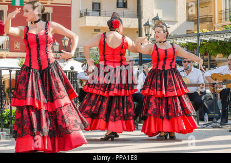 Danseurs de Flamenco, performance, Fandango, Fuengirola un caballo. Événement annuel, fête, événement, Málaga, Andalousie, espagne. Septembre 2018 Banque D'Images