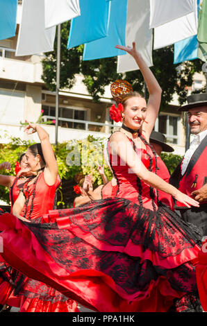 Danseurs de Flamenco, performance, Fandango, Fuengirola un caballo. Événement annuel, fête, événement, Málaga, Andalousie, espagne. Septembre 2018 Banque D'Images