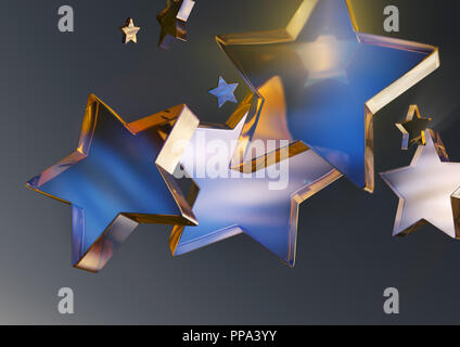 Fermer le rendu d'un groupe de golden blue stars dans le ciel nocturne. Banque D'Images