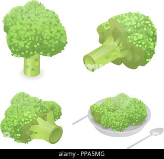 Chou Brocoli, icon set style isométrique Illustration de Vecteur