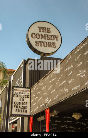 Vue extérieure de l'enseigne au-dessus du Comedy Store club à Los Angeles. Banque D'Images