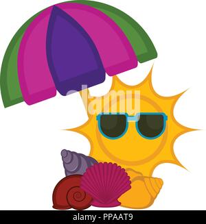Parapluie avec les coquillages et un soleil d'été Illustration de Vecteur