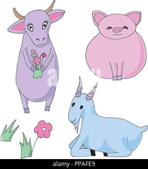 Les animaux de ferme. Vector illustration. Cute cartoon bébé cochon Illustration de Vecteur