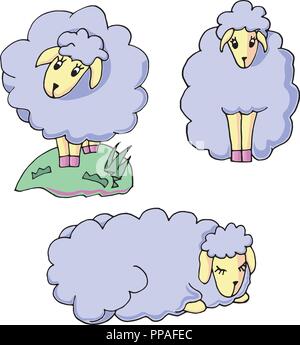 Cute cartoon bébé mouton. Comité permanent et dormir. Adorable petit caractère d'agneau illustration. Illustration de Vecteur
