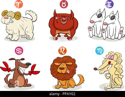 Cartoon Illustration de l'horoscope des signes du zodiaque avec drôle jeu de chiens Illustration de Vecteur