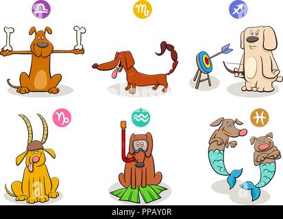 Cartoon Illustration des signes du zodiaque Horoscope chien avec jeu de caractères Illustration de Vecteur