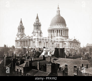 Londres, Angleterre. La Cathédrale St Paul vers 1885. Après une impression contemporaine. Banque D'Images