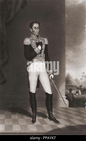 Simón José Antonio de la Santísima Trinidad Bolívar Ponte Palacios y Blanco, 1783 - 1830, alias Simón Bolívar et El Libertador. Chef politique et militaire vénézuélien. Banque D'Images