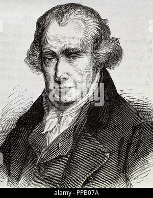 WATT, James (1736-Greenok Heathfield, 1819). L'inventeur écossais et ingénieur en mécanique. Gravure du xixe siècle. Banque D'Images