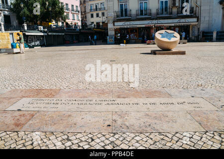 Lisbonne, Portugal - 23 septembre 2018 : Monument aux victimes de pogrom juif le 19 avril 1506 à Lisbonne, Portugal Banque D'Images