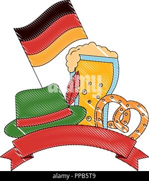 De la bière (Oktoberfest) bretzel hat et d'un drapeau emblème allemagne vector illustration Illustration de Vecteur