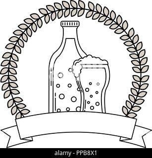 Verre verre de bière botlle et contours d'illustration vectorielle, de l'emblème Illustration de Vecteur