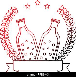 Deux bouteille de bière verre néon emblème vector illustration Illustration de Vecteur