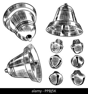 Ensemble de Jingle bells dessinés à la main, Noël et Nouvel An de l'élément de conception pour les saisonniers des affiches et cartes de vœux. Vecteur. Illustration de Vecteur