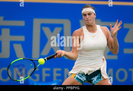 Wuhan, Chine. Sep 24, 2018. 24 septembre 2018 - Sabalenka Aryna du Bélarus au cours de sa première série de match à la 2018 Dongfeng Motor Wuhan ouvrir le tournoi de tennis WTA Premier 5 Crédit : AFP7/ZUMA/Alamy Fil Live News Banque D'Images