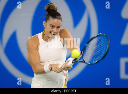 Wuhan, Chine. Sep 24, 2018. Maria Sakkari de Grèce en action lors du premier tour à l'Open 2018 Dongfeng Motor Wuhan Premier tournoi de tennis WTA 5 Crédit : AFP7/ZUMA/Alamy Fil Live News Banque D'Images