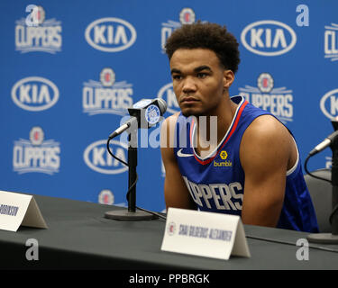 Los Angeles, CA, USA. Sep 24, 2018. LA Clippers Jerome Robinson à Los Angeles Clippers Media Centre de formation à jour le 24 septembre 2018. (Photo par Jevone Moore) Credit : csm/Alamy Live News Banque D'Images