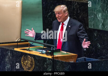 New York, États-Unis, 25 septembre 2018. Le président américain, Donald Trump traite de l'Assemblée générale des Nations Unies à New York. Photo par Enrique Shore Crédit : Enrique Shore/Alamy Live News Crédit : Enrique Shore/Alamy Live News Banque D'Images