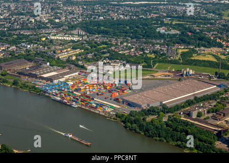 Vue aérienne, Port de Duisburg, emplacement logistique 2 Logport sur le Rhin près de Duisburg Huckingen Angerhausen, terminal à conteneurs, Banque D'Images