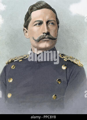 Guillaume II d'Allemagne (Potsdam, 1859-Doorn, 1941). Roi de Prusse et empereur germanique (1888-1918), fils et successeur de Frédéric III. Gravure en couleur. Banque D'Images