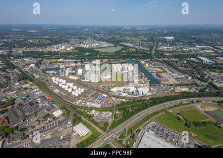 Vue aérienne, sur le Rhine-Herne Ville port canal, Gelsenkirchen, Rhénanie du Nord-Westphalie, Allemagne Banque D'Images