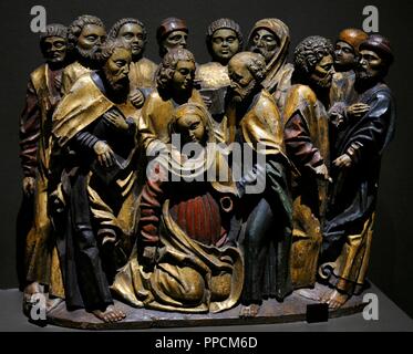 La mort de la Vierge, au début du 16e siècle. Bois polychrome. Katowice, Pologne. Musée de Silésie. Katowice. La Pologne. Banque D'Images