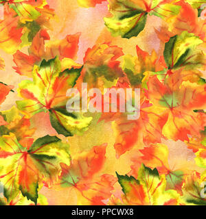 Un modèle uniforme de l'aquarelle automne feuilles de vigne, une impression de répétition de l'automne Banque D'Images