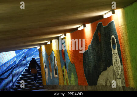 Les étudiants de l'Rudolf-Diesel-Realschule à Neuhausen ont embelli le passage souterrain pour piétons et cyclistes à la Landshuter Allee (Hoehe Volkartstrasse) sous la direction de l'artiste graffiti Mathias Koehler ('Loomit"). Banque D'Images