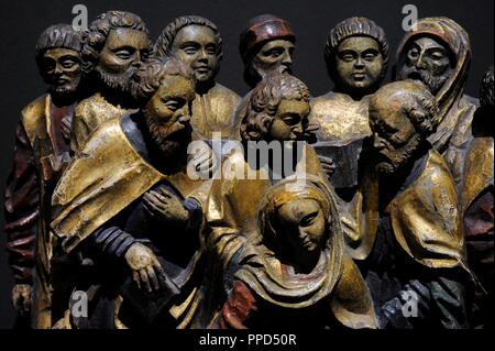 La mort de la Vierge, au début du 16e siècle. Détail. Bois polychrome. Katowice, Pologne. Musée de Silésie. Katowice. La Pologne. Banque D'Images