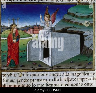 Cristoforo de Predis (1440-1486). Miniaturiste italien. Marie apporte une pommade au tombeau pour oindre le corps de Jésus. Le Codex de Predis, 1476. Bibliothèque royale. Turin, Italie. Banque D'Images