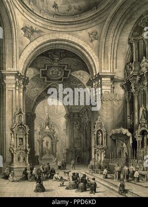 L'Espagne. Madrid. San Isidro Chapelle dans l'église paroissiale de San Andres. L'intérieur. Gravure par Genaro Perez de Villaamil (1807-1854). Espan ' a Artistica y' Monumental, 1842. Banque D'Images