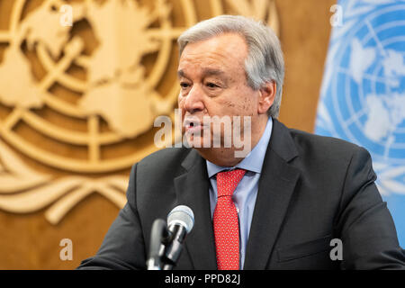 Antonio Guterres, Secrétaire général de l'Organisation des Nations Unies, à l'Organisation des Nations Unies à New York. La 73e Assemblée Générale des Nations Unies est organisé à New York du 18 septembre - 5 octobre 2018. Banque D'Images