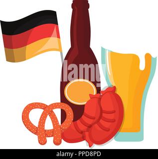 Drapeau Allemagne oktoberfest beer glass botlle saucisses et bretzels de vector illustration Illustration de Vecteur