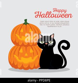 Carte d'halloween à la citrouille et chat