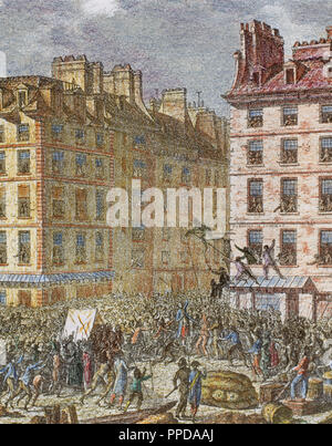 Révolution française (1789-1799). L'exécution de Foulon le 22 juillet 1789. Gravure couleur de "Paris à travers les âges.'. Banque D'Images
