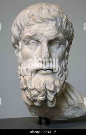 L'art romain période impériale. Épicure (ch. 341-270 b.C.). Philosophe grec. En tête (2ème siècle a.C.). Copie d'une statue grecque de la 1ère moitié du 3ème siècle B.C. Metropolitan Museum of Art de New York. United States. Banque D'Images