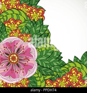 Carte de vœux d'illustration vectorielle, de la beauté et de la mode. Arrière-plan avec des fleurs et des feuilles. Zentangl, griffonner. Des profils des livres à colorier. Illustration de Vecteur