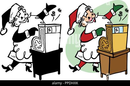 Santa Claus noël vacances vente de sonnerie sur une caisse enregistreuse. Illustration de Vecteur