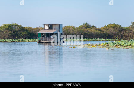 Une maison bateau flottant sur la Mary River Wetlands, Katherine, Territoire du Nord, Australie Banque D'Images